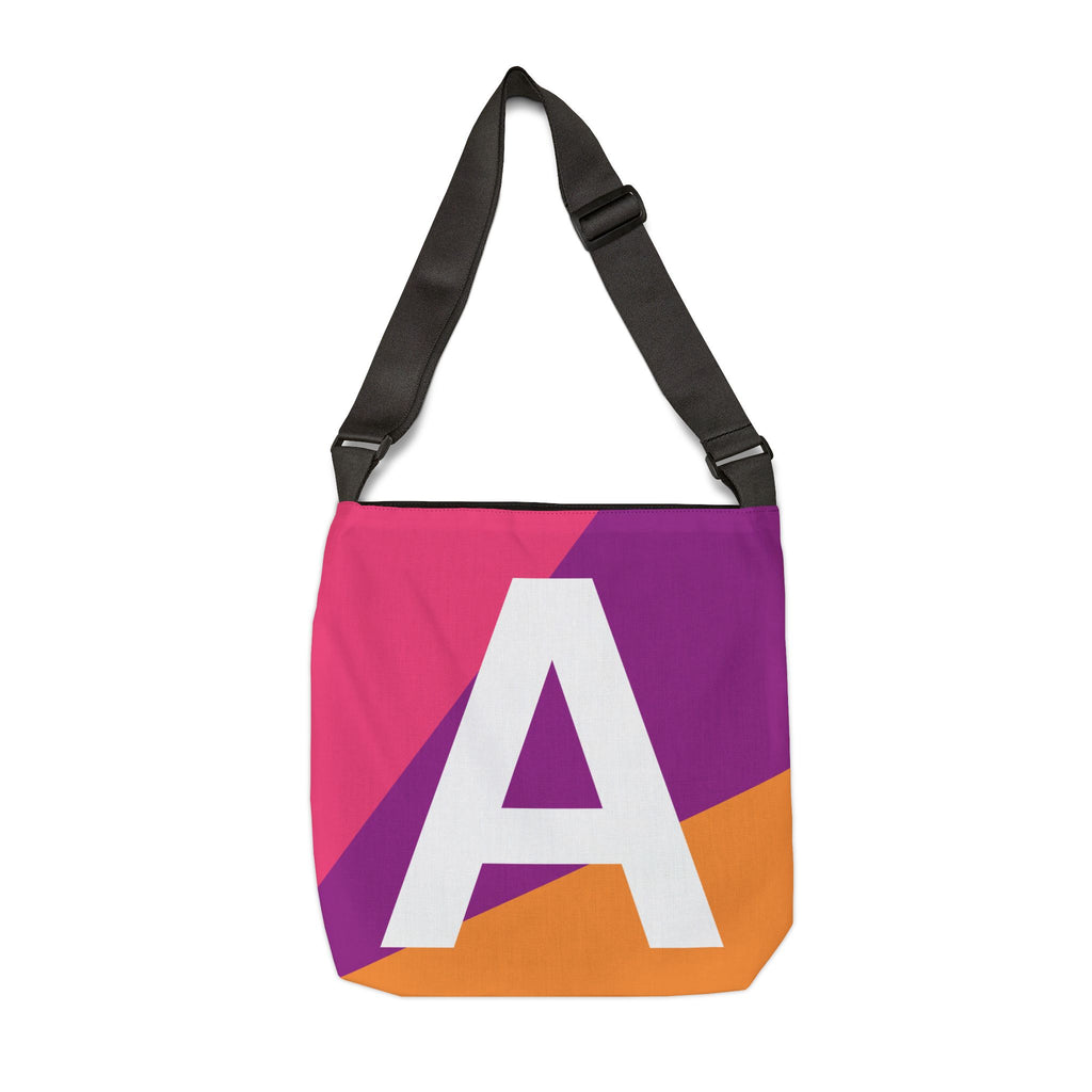 Initial Letter 'A' Colorblock Adjustable Tote Bag — Monogram Alphabet Shoulder Bag