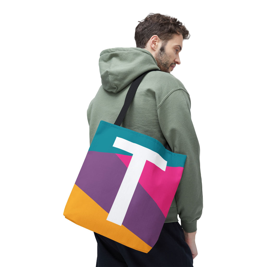 Monogram 'T' Colorblock Tote Bag — Personalized Initial T Shoulder Tote
