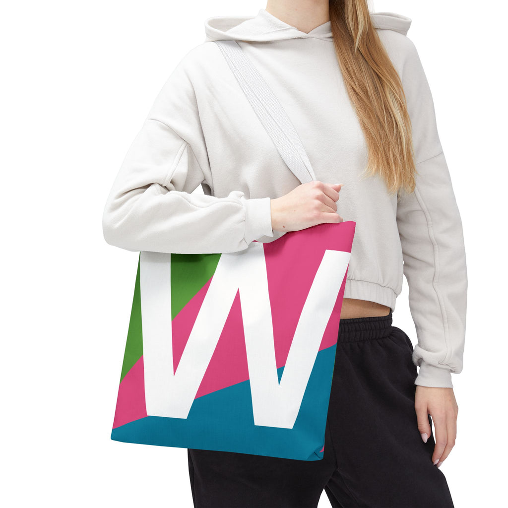 Monogram 'W' Colorblock Tote Bag — Personalized Initial W Shoulder Tote