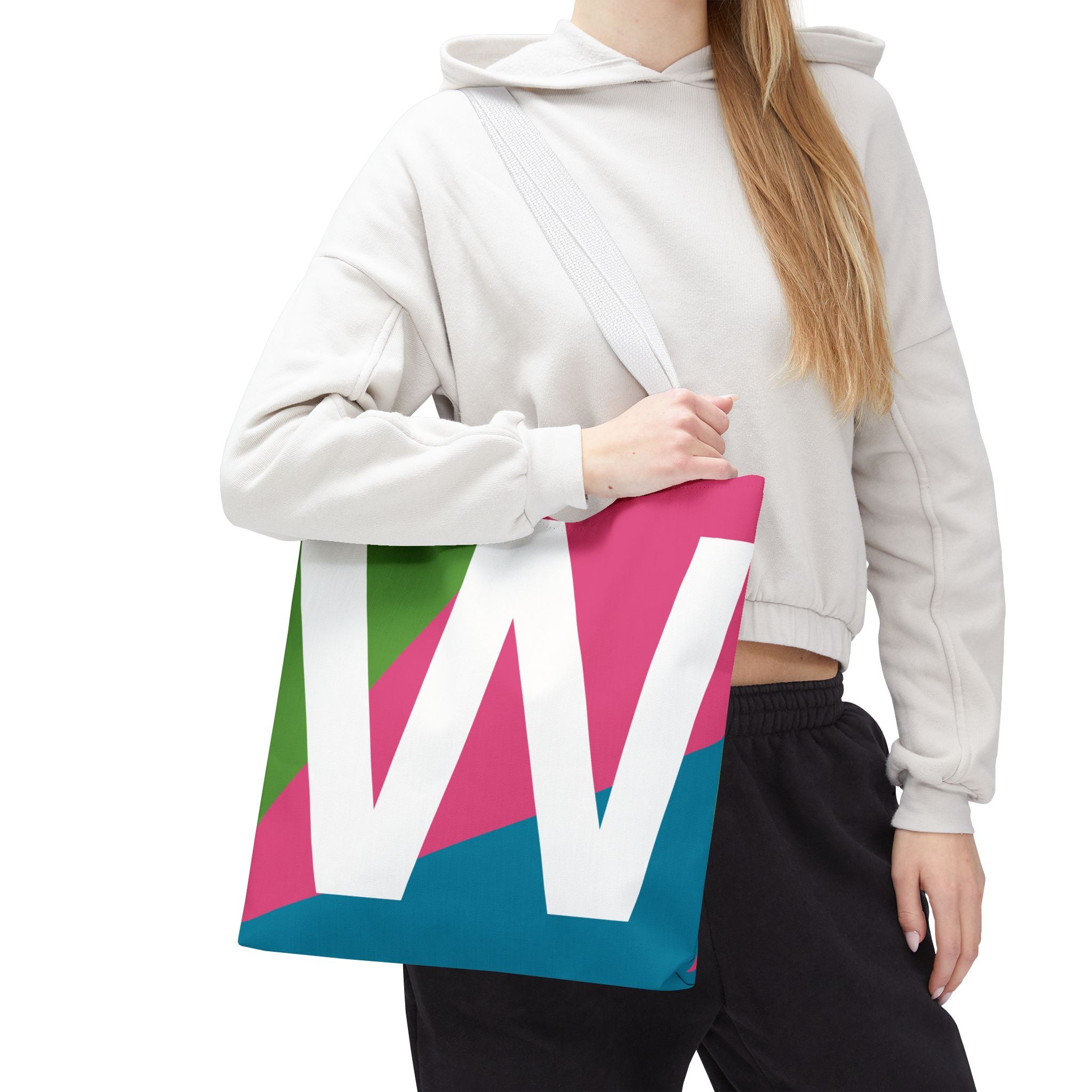 Monogram 'W' Colorblock Tote Bag — Personalized Initial W Shoulder Tote