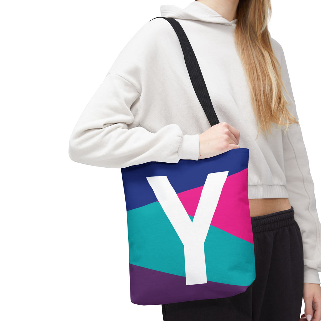 Monogram 'Y' Colorblock Tote Bag — Personalized Initial Y Shoulder Tote