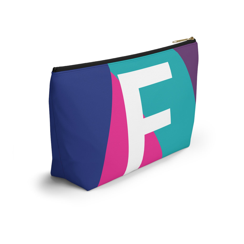 Initials Colorblock Accessory Pouch — Monogram F T-Bottom Cosmetic Bag