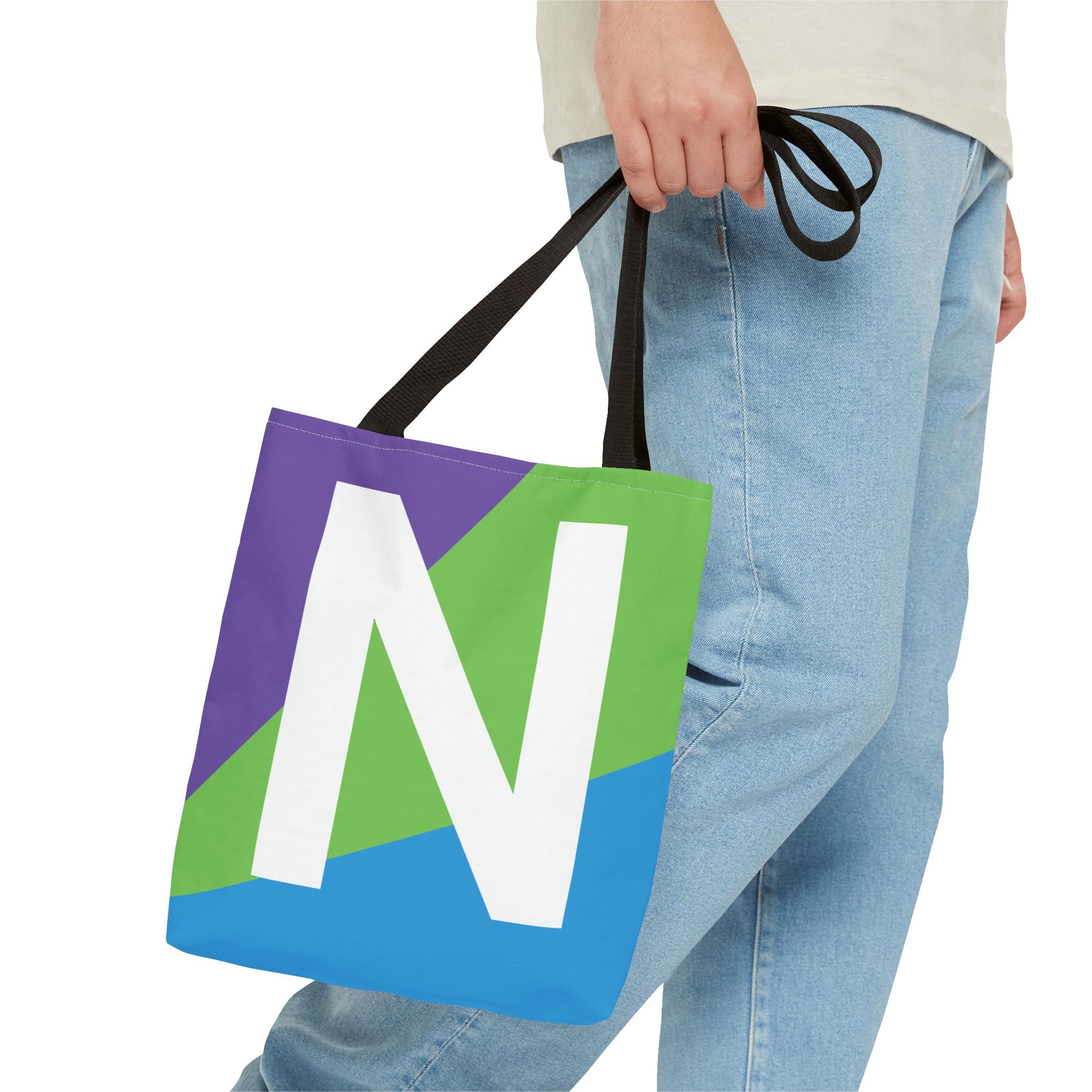 Monogram 'N' Colorblock Tote Bag — Personalized Initial N Shoulder Tote