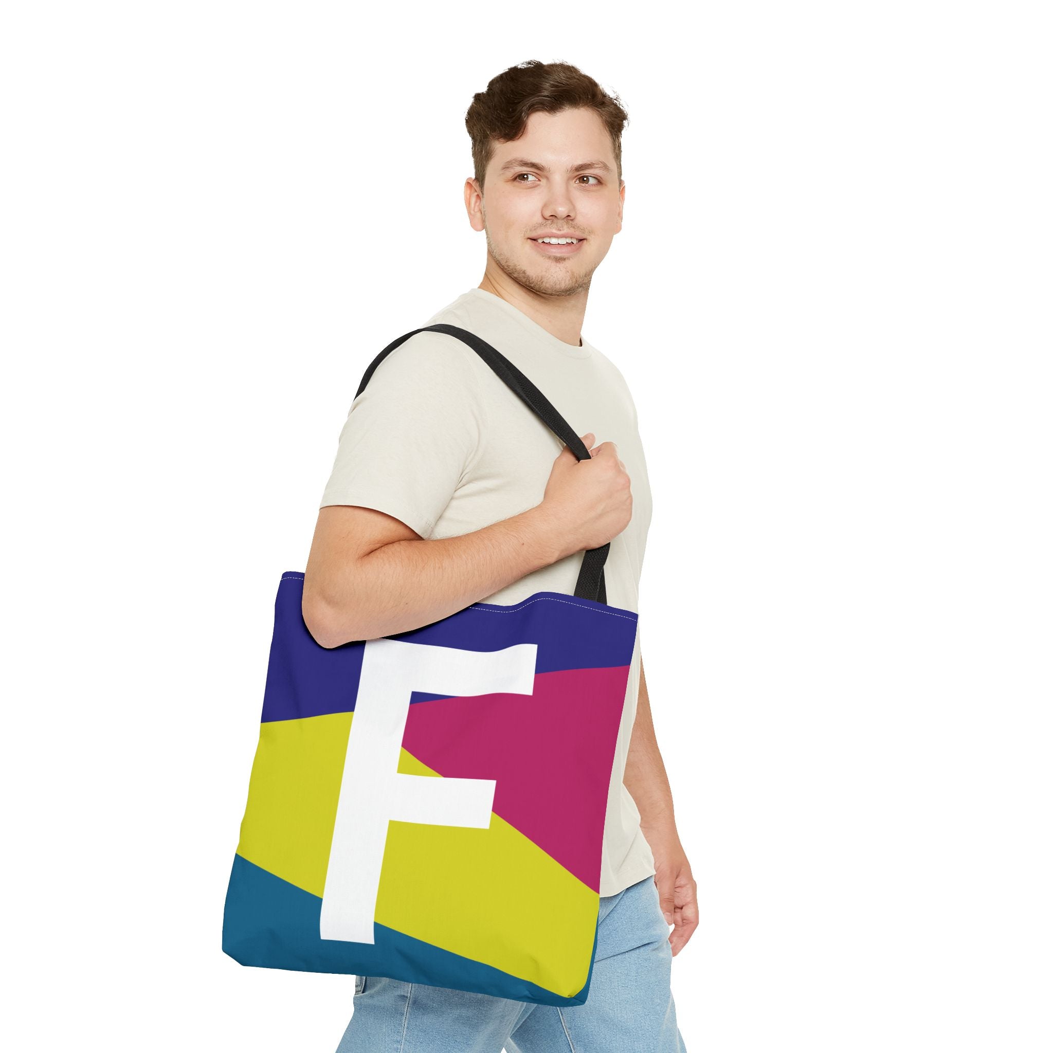 Monogram 'F' Colorblock Tote Bag — Personalized Initial F Shoulder Tote