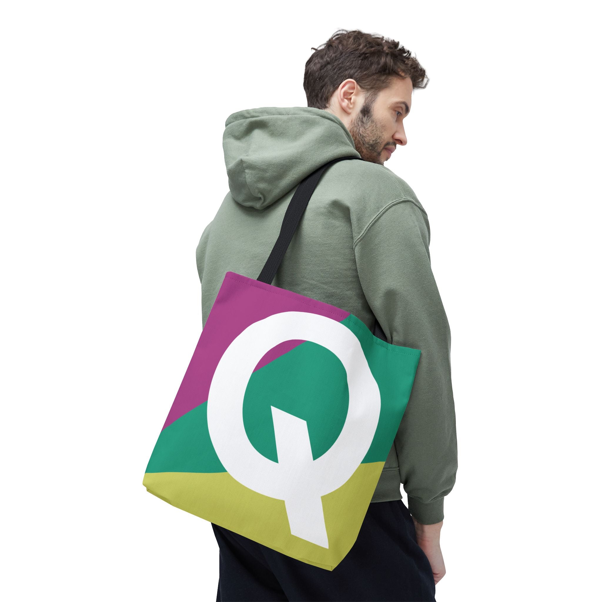Monogram 'Q' Colorblock Tote Bag — Personalized Initial Q Shoulder Tote