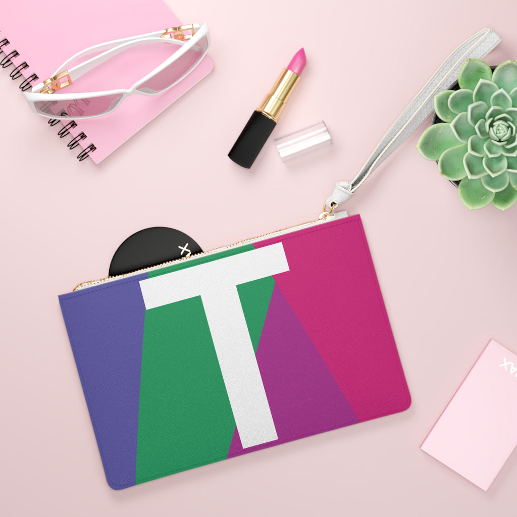 Monogram 'T' Colorblock Clutch Bag — Bold Geometric Wristlet for Everyday & Gifts