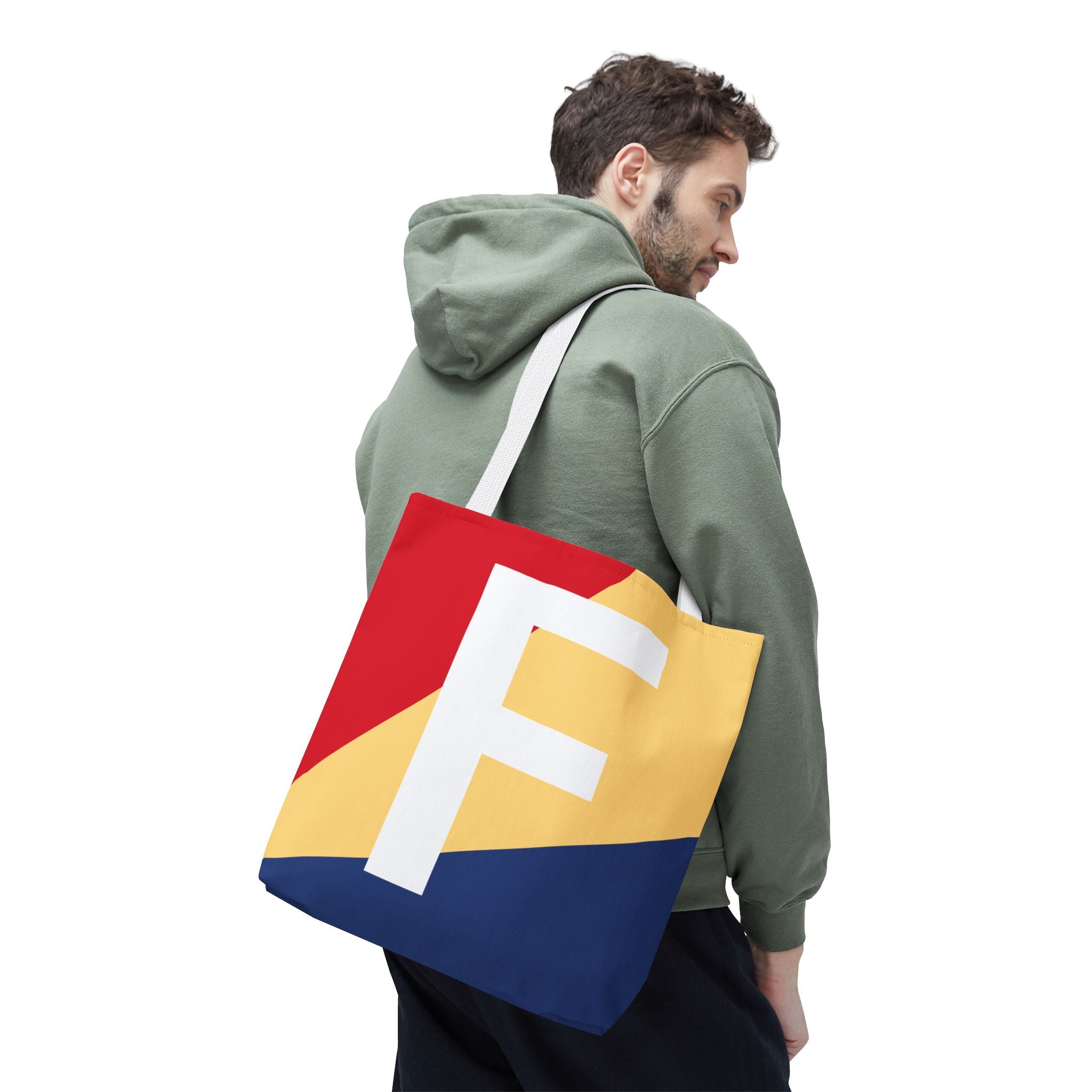Monogram 'F' Colorblock Tote Bag — Personalized Initial F Shoulder Tote