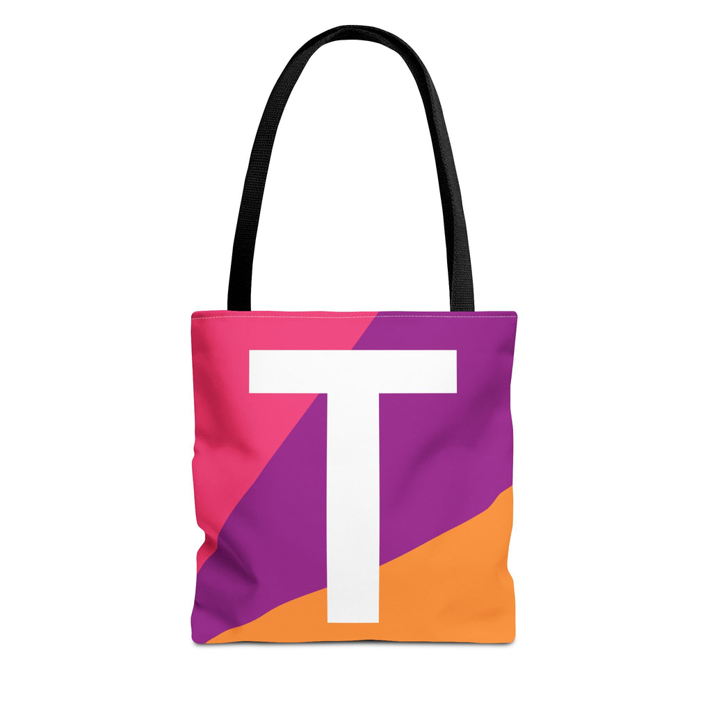 Monogram 'T' Colorblock Tote Bag — Personalized Initial T Shoulder Tote