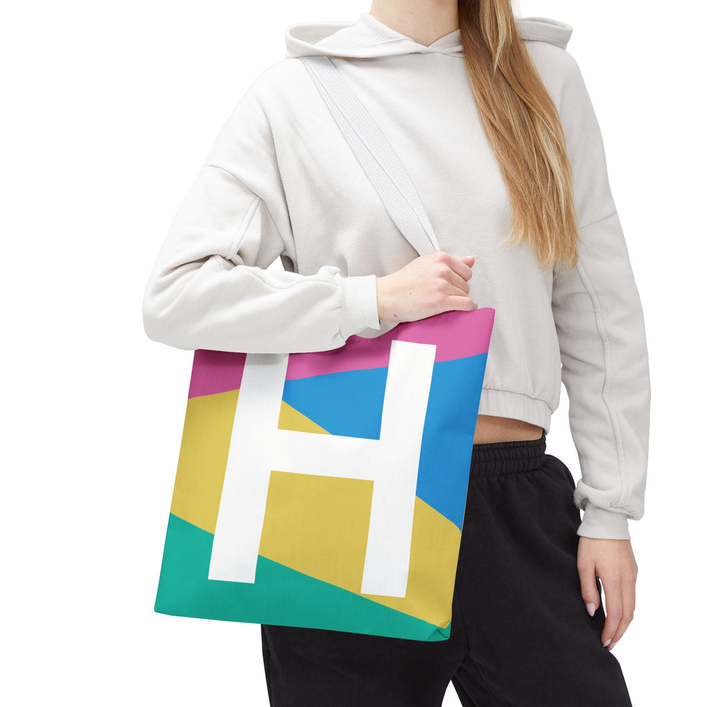 Monogram 'H' Colorblock Tote Bag — Personalized Initial H Shoulder Tote