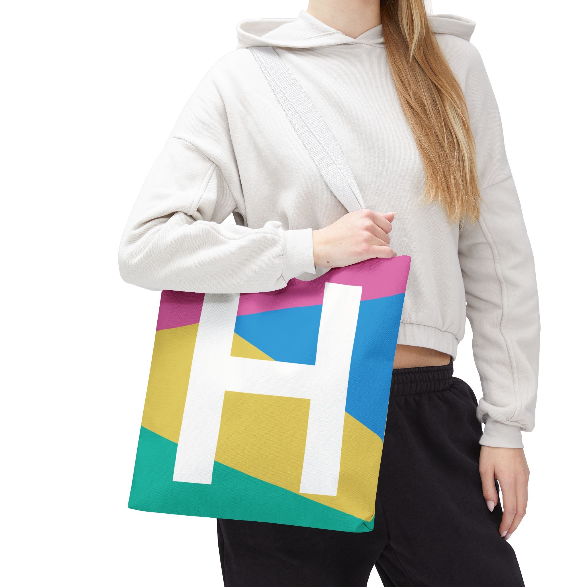 Monogram 'H' Colorblock Tote Bag — Personalized Initial H Shoulder Tote