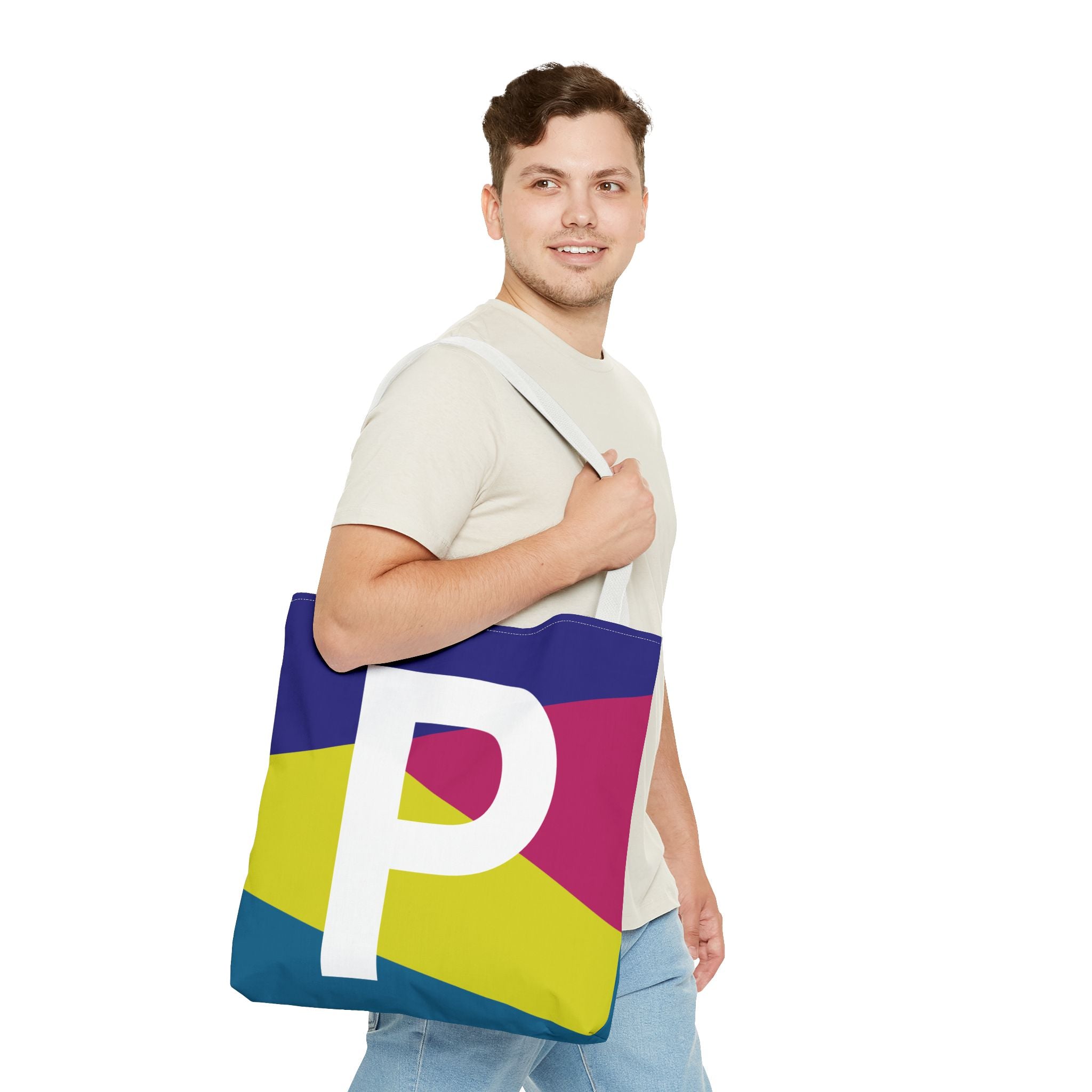 Monogram 'P' Colorblock Tote Bag — Personalized Initial P Shoulder Tote