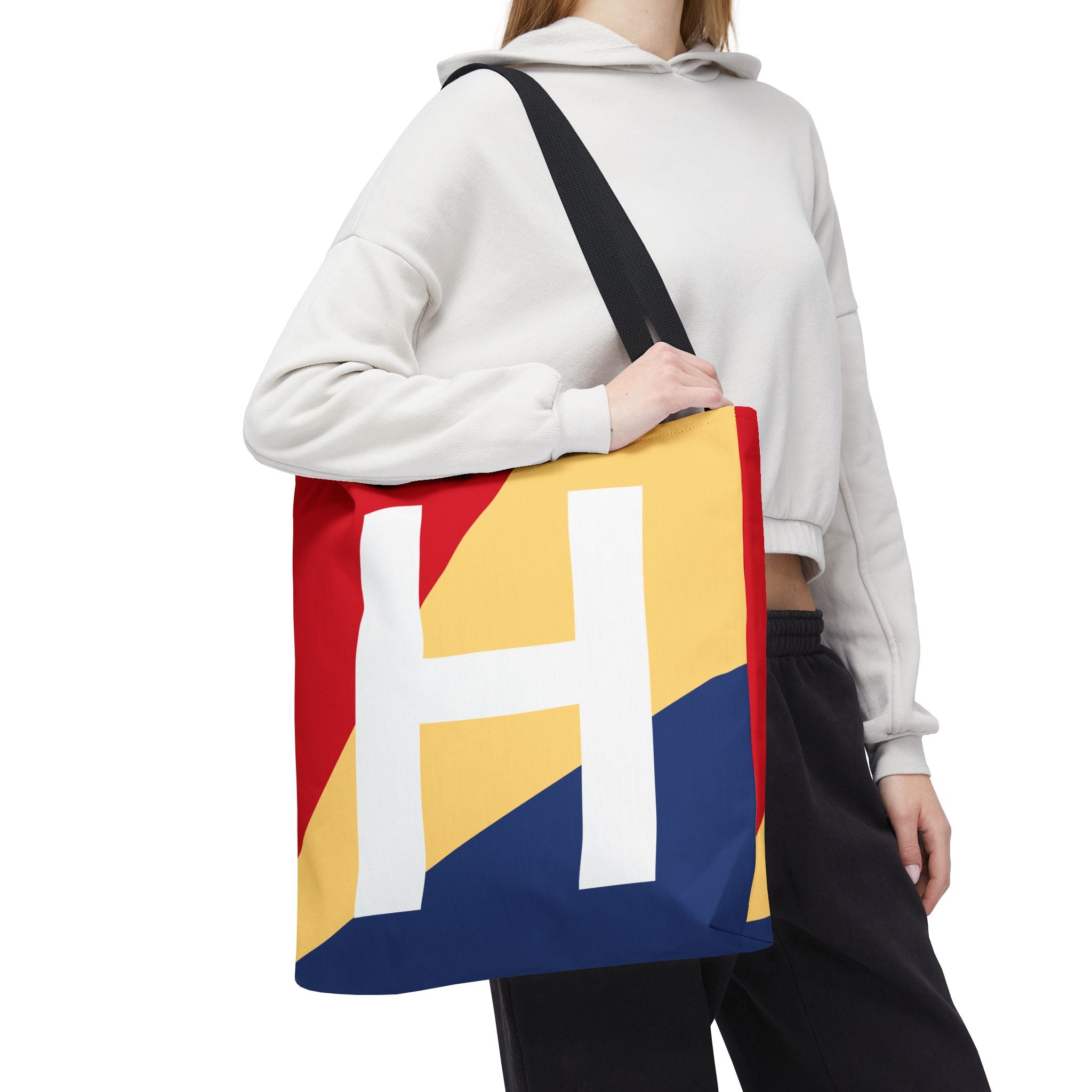 Monogram 'H' Colorblock Tote Bag — Personalized Initial H Shoulder Tote