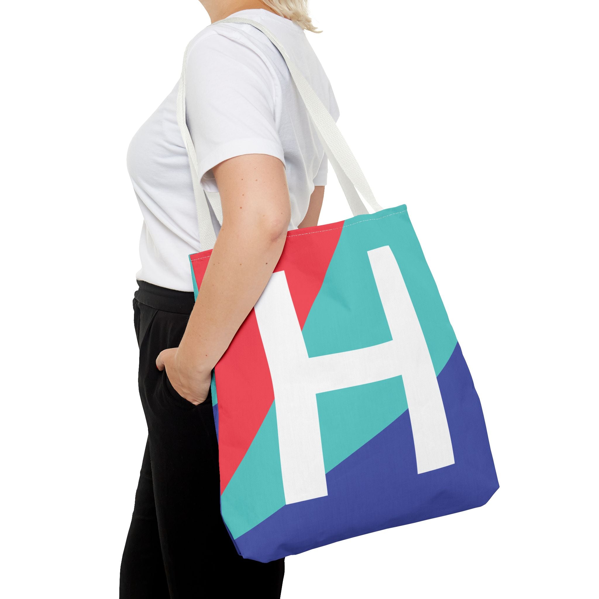 Monogram 'H' Colorblock Tote Bag — Personalized Initial H Shoulder Tote