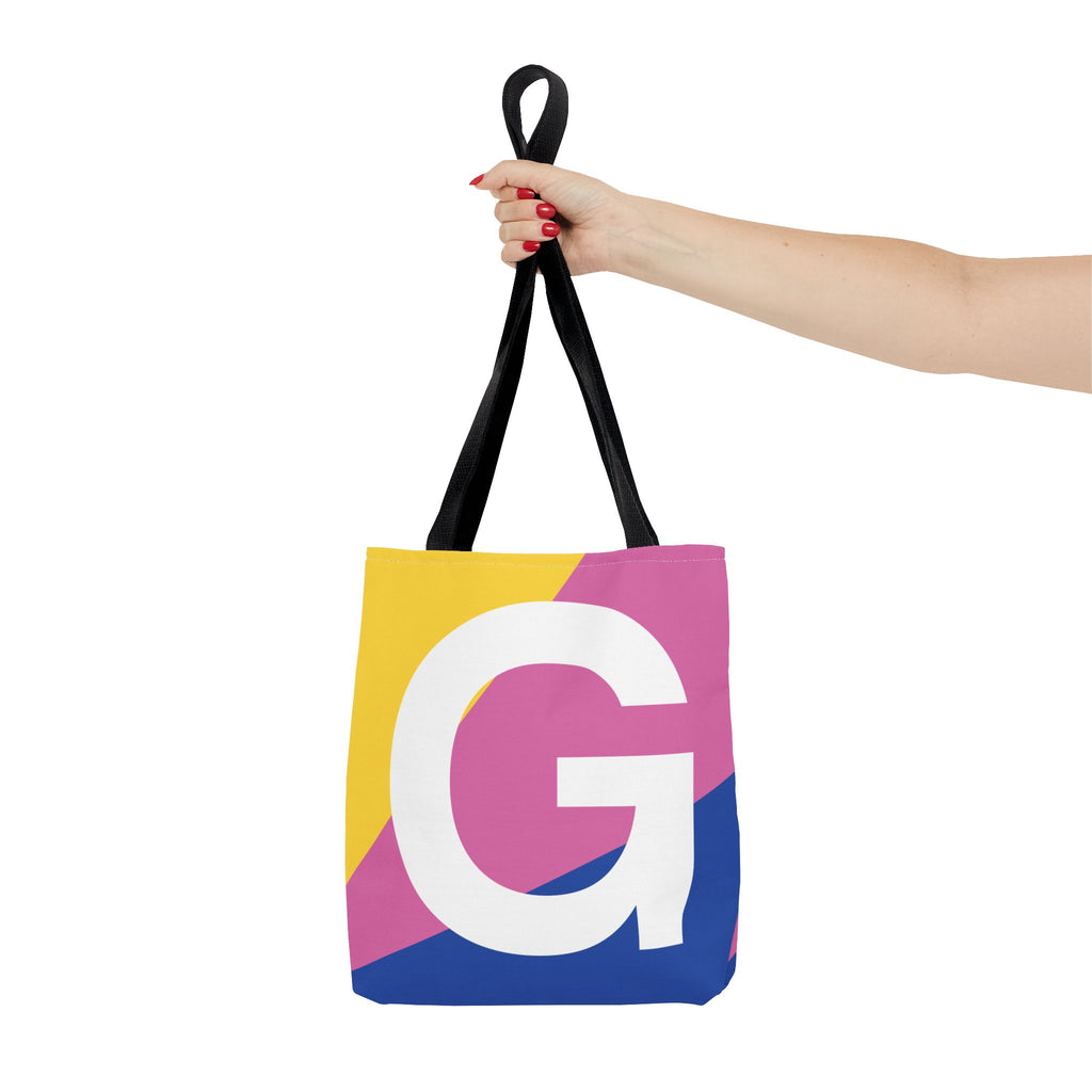 Monogram 'G' Colorblock Tote Bag — Personalized Initial G Shoulder Tote
