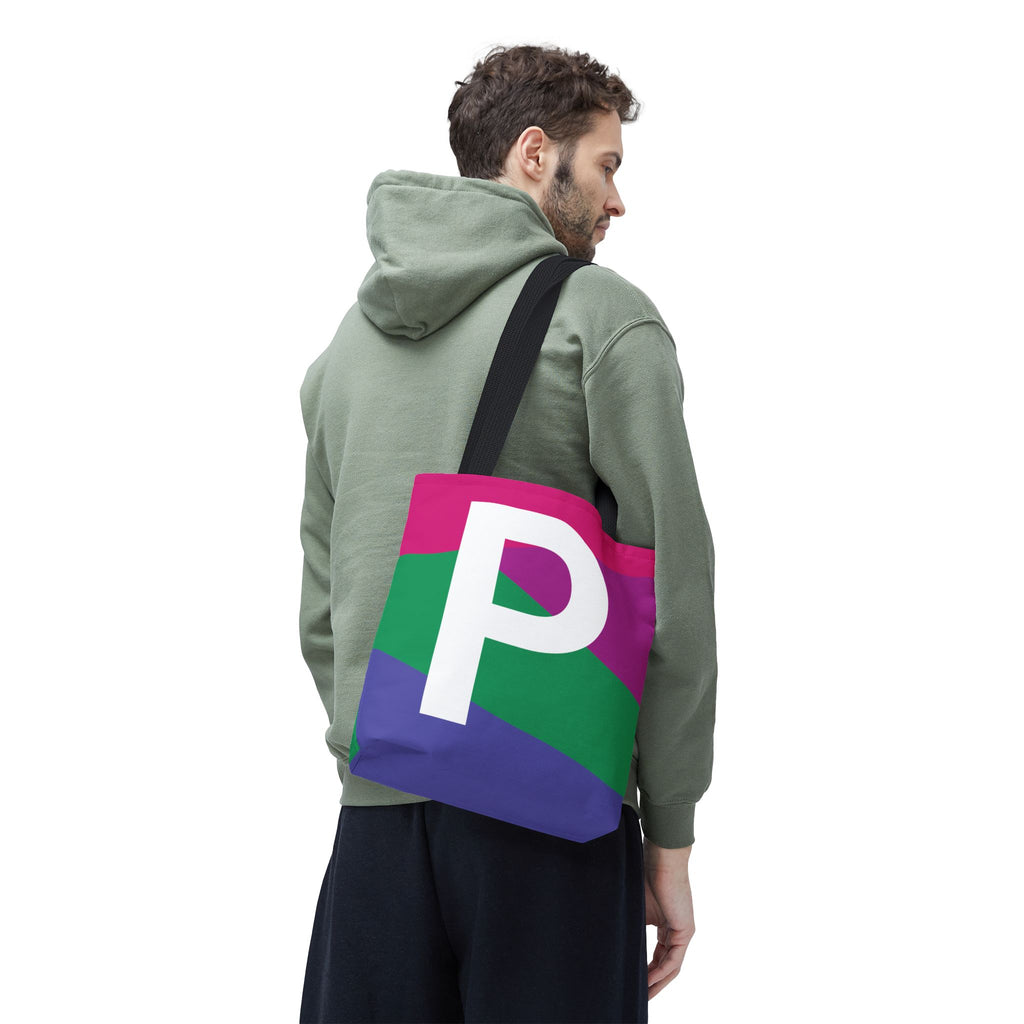 Monogram 'P' Colorblock Tote Bag — Personalized Initial P Shoulder Tote