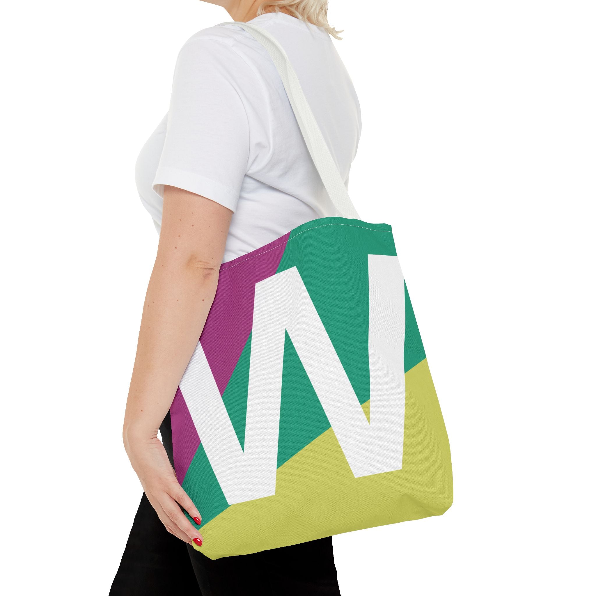 Monogram 'W' Colorblock Tote Bag — Personalized Initial W Shoulder Tote