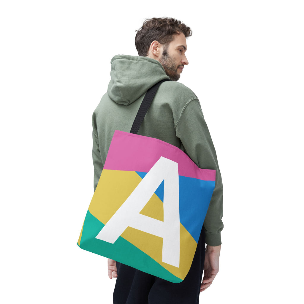 Monogram 'A' Colorblock Tote Bag — Personalized Initial A Shoulder Tote