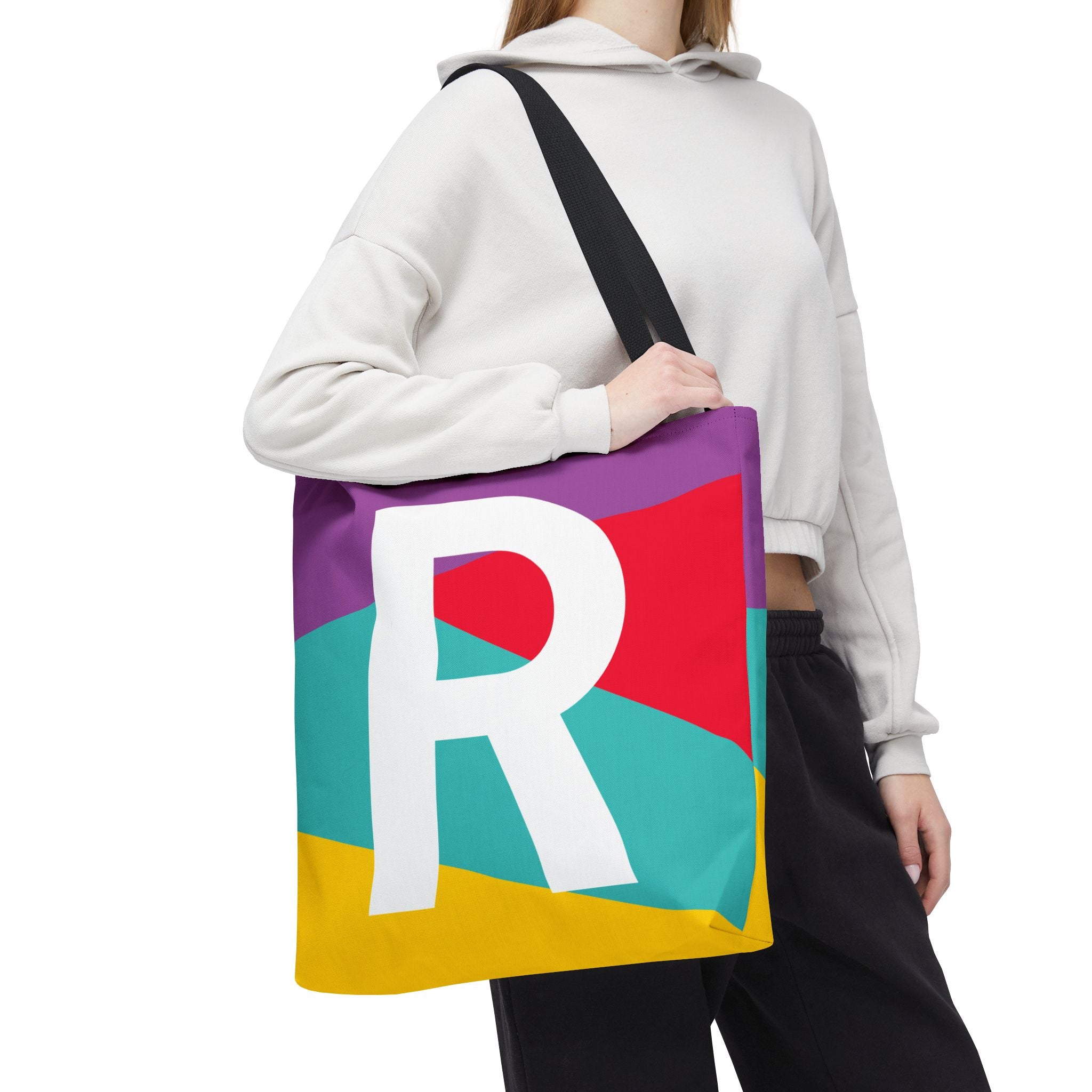 Monogram 'R' Colorblock Tote Bag — Personalized Initial R Shoulder Tote