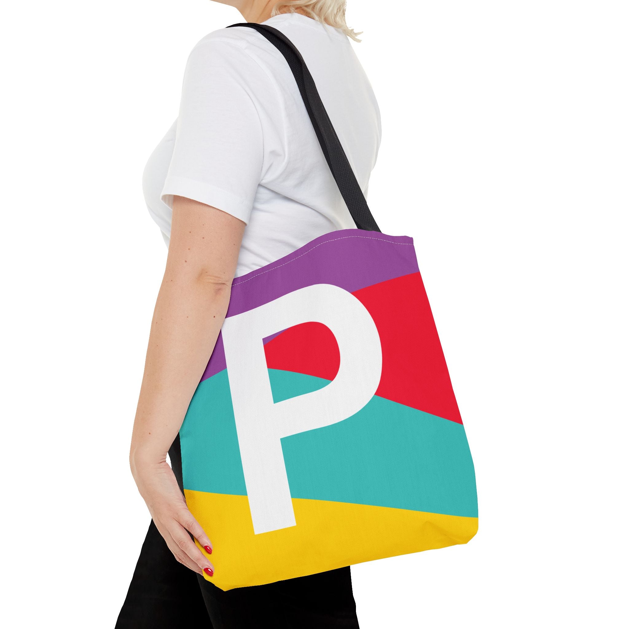 Monogram 'P' Colorblock Tote Bag — Personalized Initial P Shoulder Tote