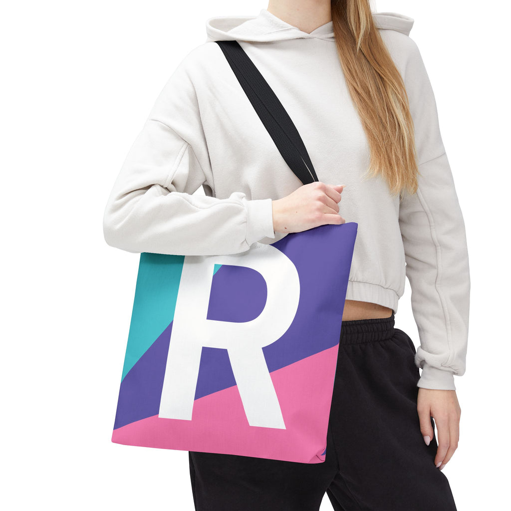 Monogram 'R' Colorblock Tote Bag — Personalized Initial R Shoulder Tote