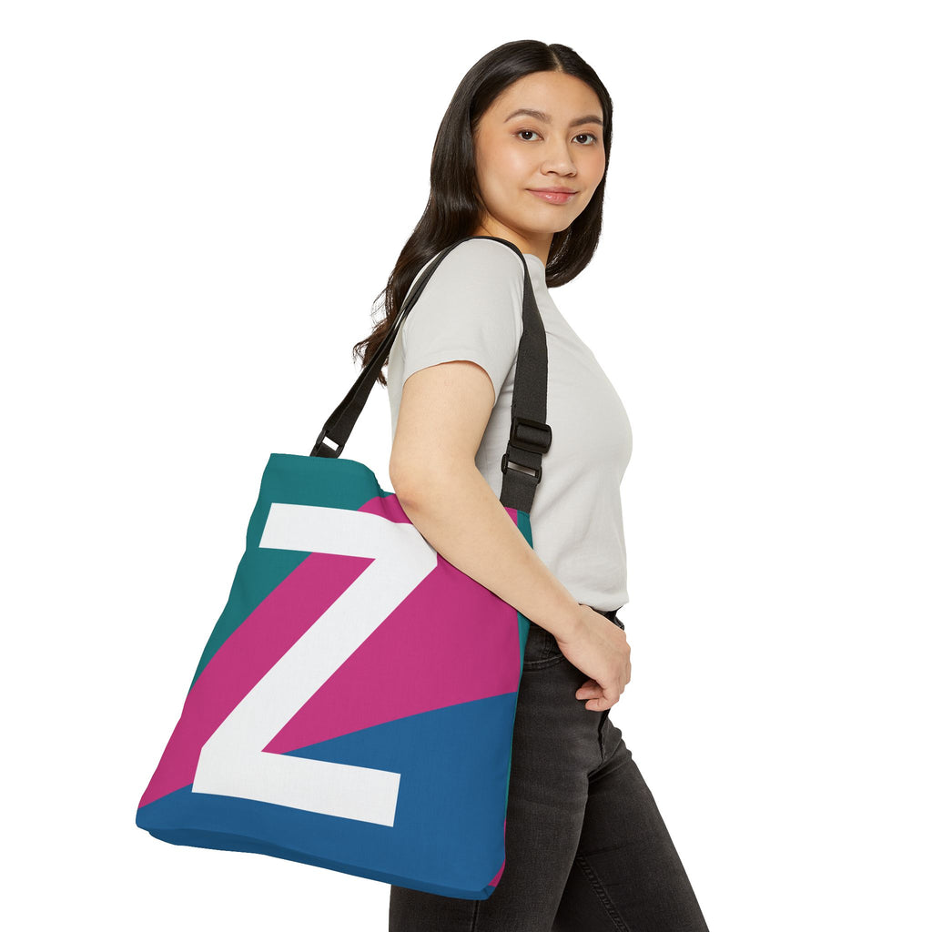 Initial Letter 'Z' Colorblock Adjustable Tote Bag — Monogram Alphabet Shoulder Bag
