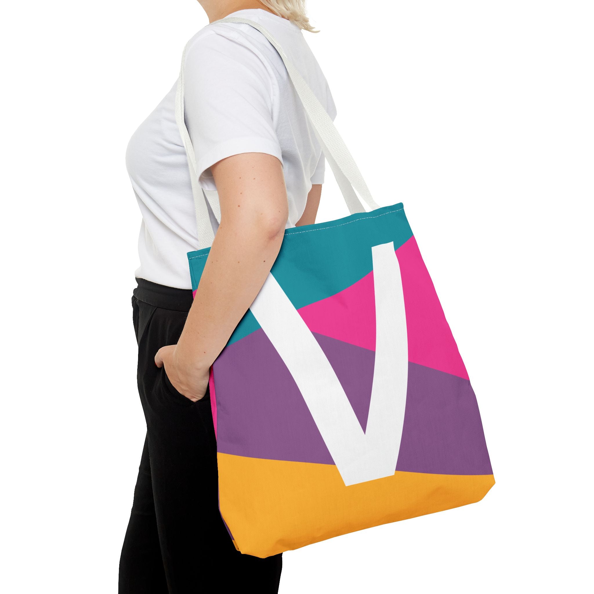Monogram 'V' Colorblock Tote Bag — Personalized Initial V Shoulder Tote