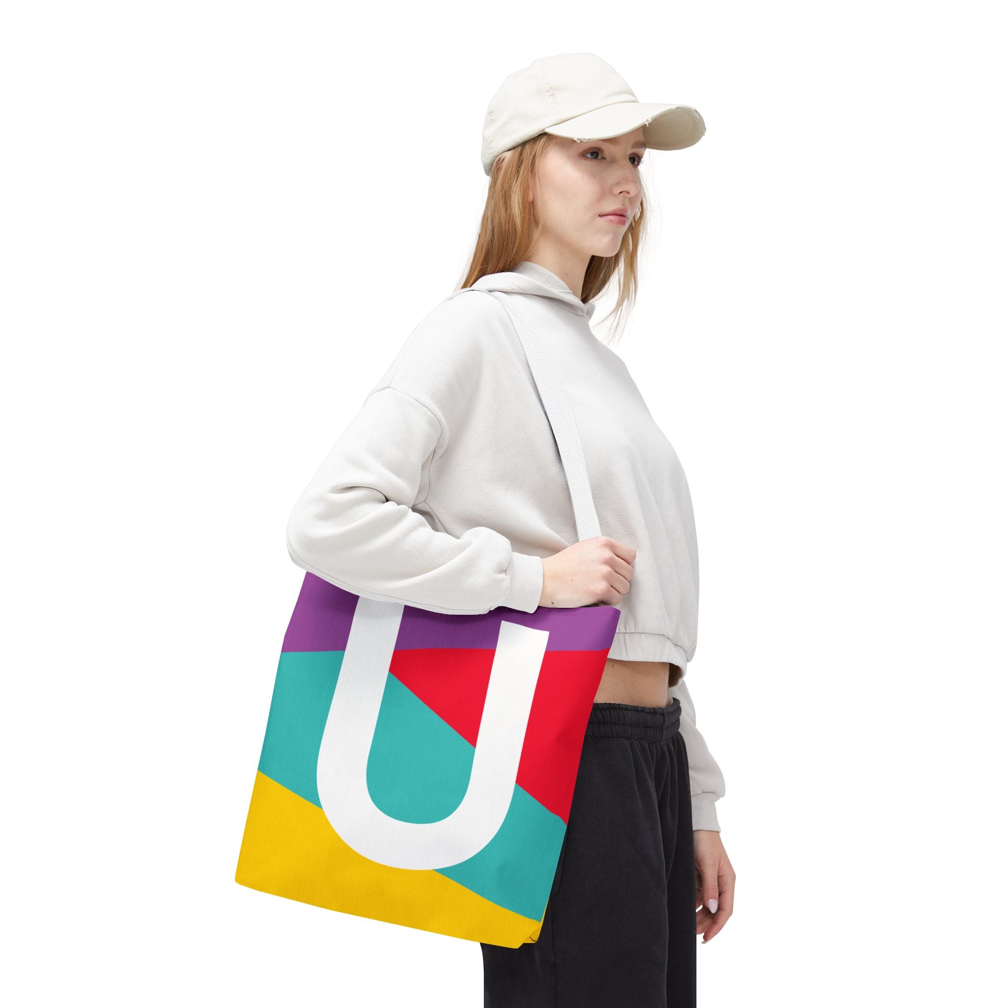 Monogram 'U' Colorblock Tote Bag — Personalized Initial U Shoulder Tote