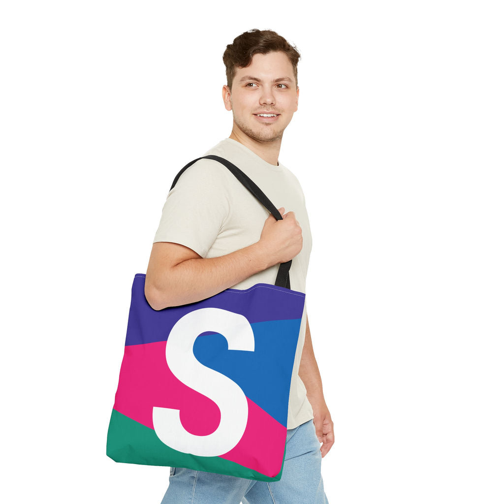 Monogram 'S' Colorblock Tote Bag — Personalized Initial S Shoulder Tote