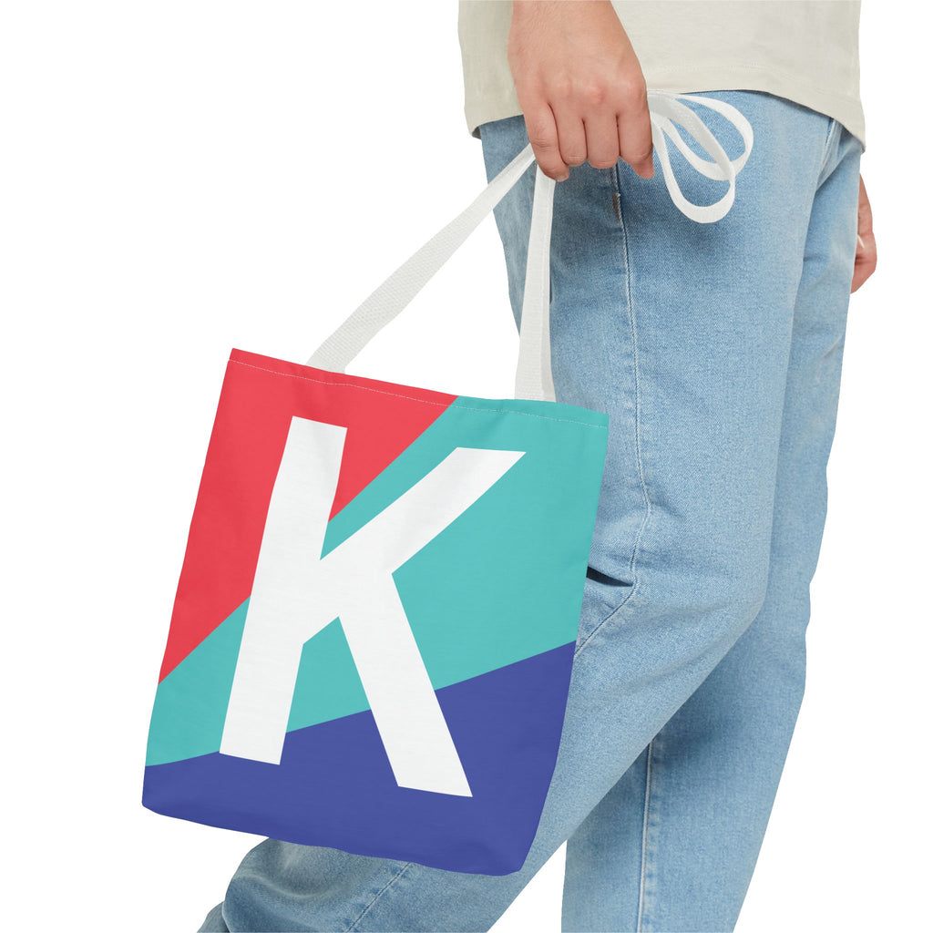 Monogram 'K' Colorblock Tote Bag — Personalized Initial K Shoulder Tote