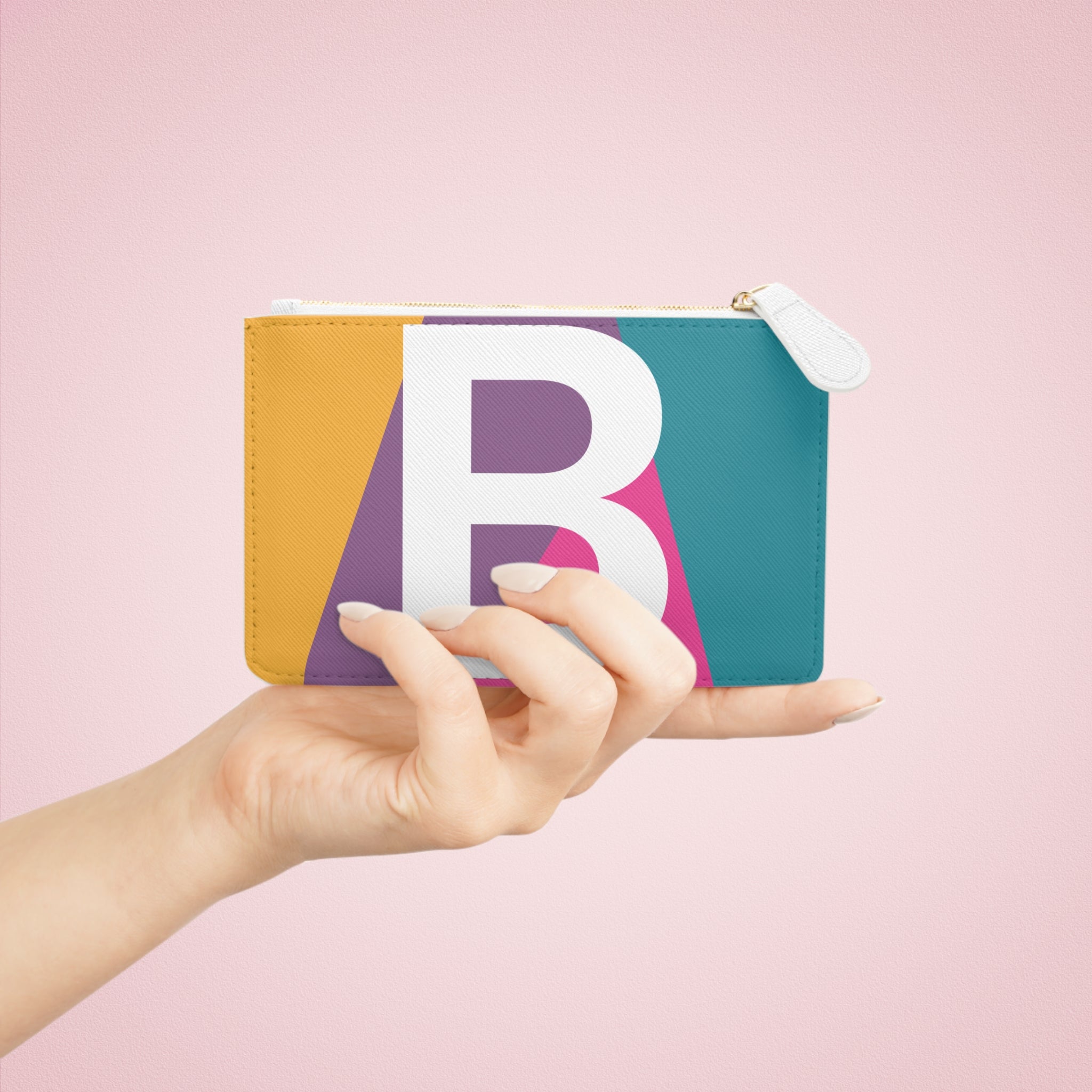 Initial B Mini Clutch — Colorblock Monogram Wristlet Wallet