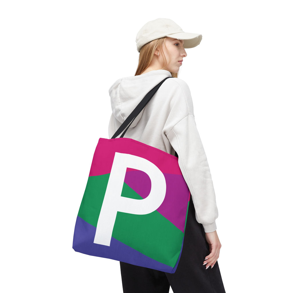 Monogram 'P' Colorblock Tote Bag — Personalized Initial P Shoulder Tote