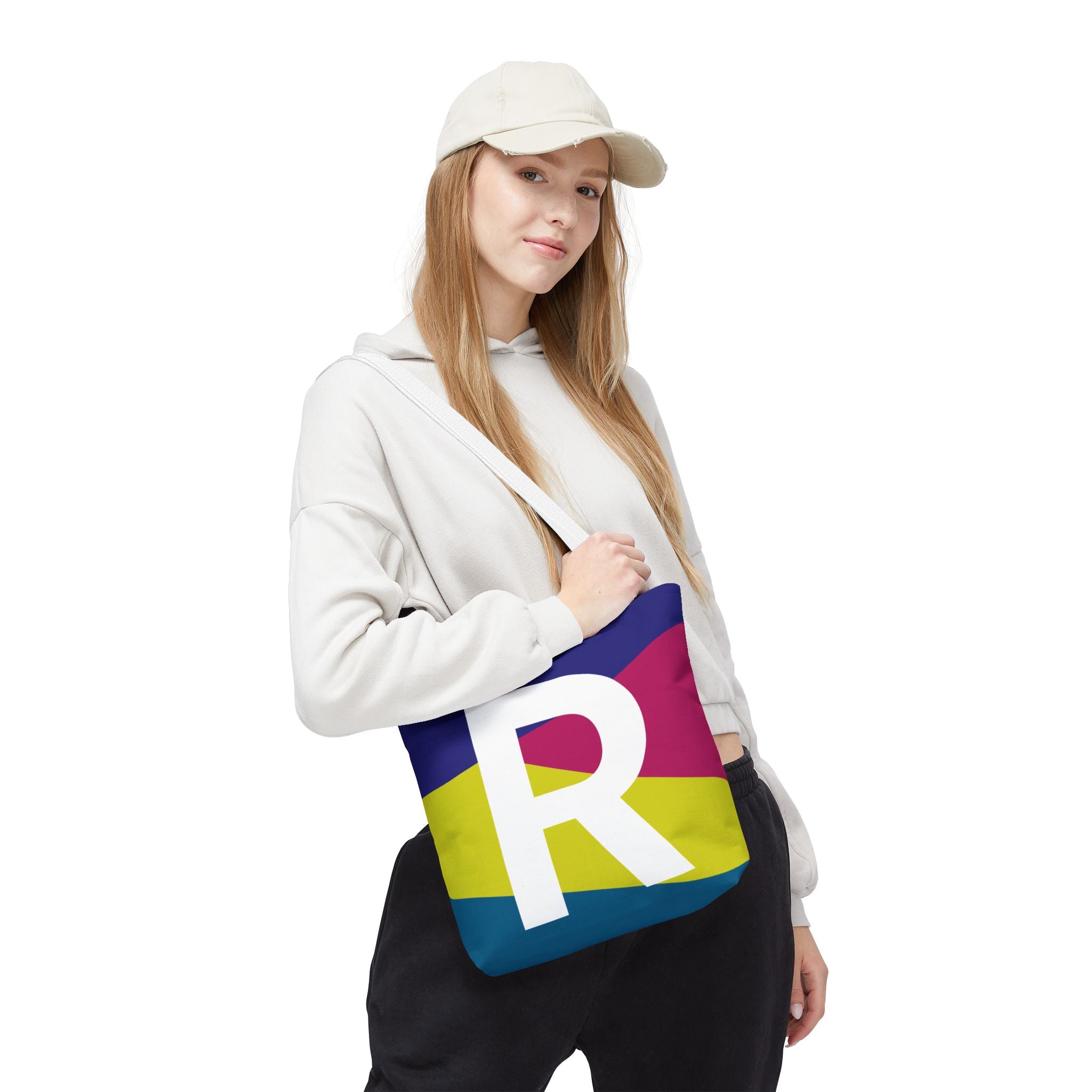 Monogram 'R' Colorblock Tote Bag — Personalized Initial R Shoulder Tote