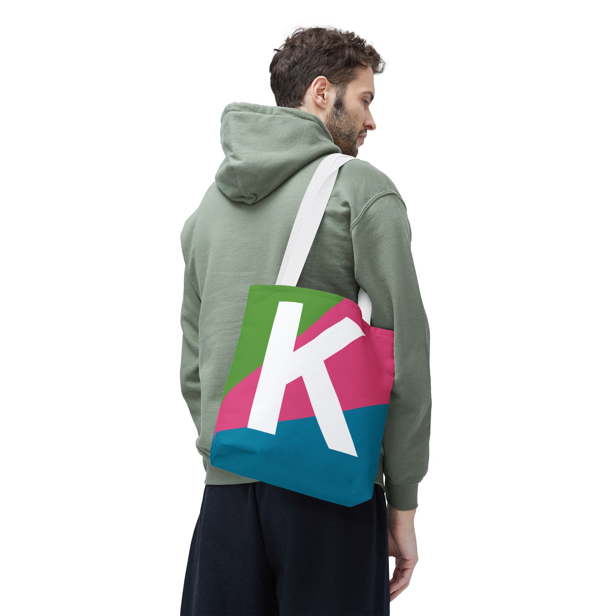 Monogram 'K' Colorblock Tote Bag — Personalized Initial K Shoulder Tote