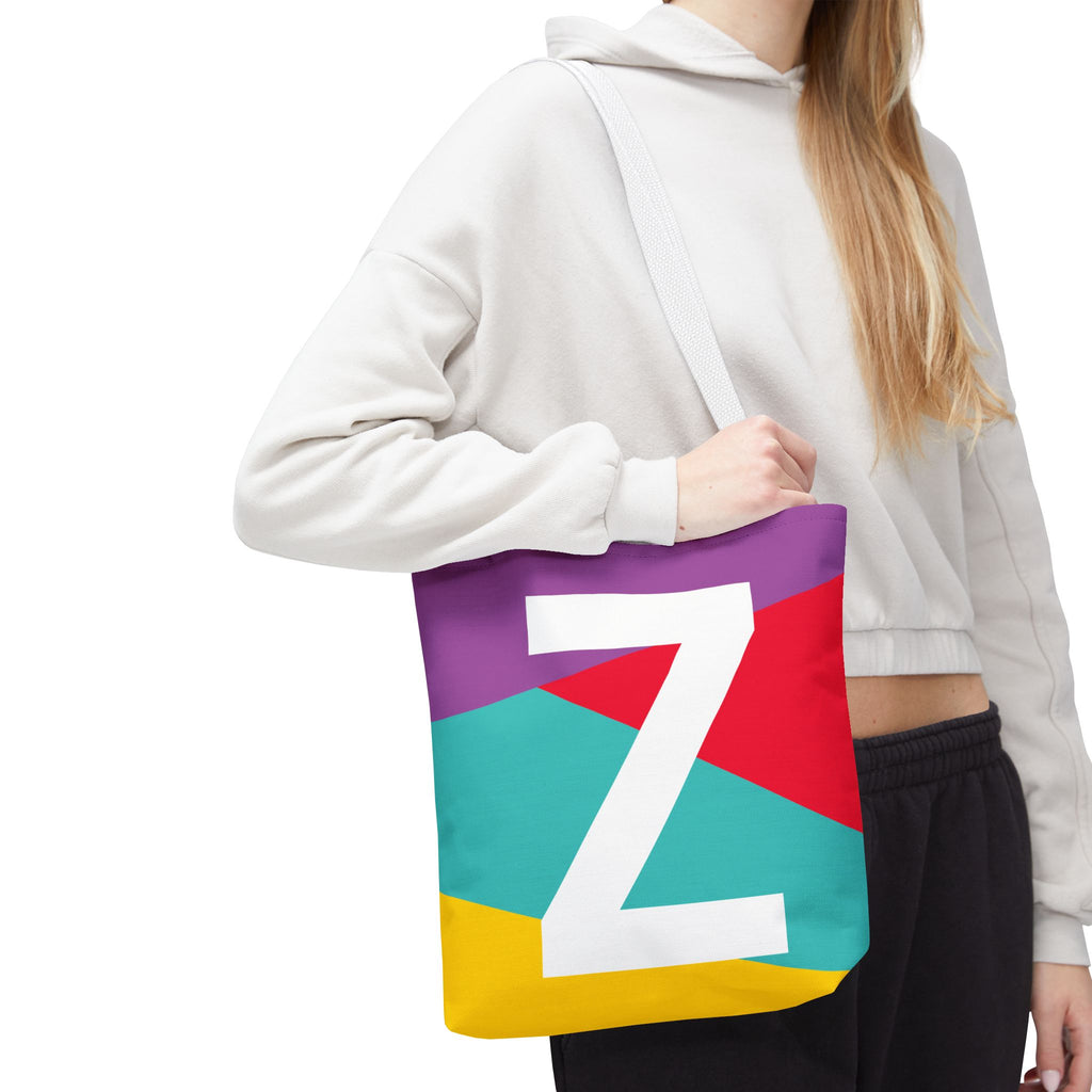 Monogram 'Z' Colorblock Tote Bag — Personalized Initial Z Shoulder Tote