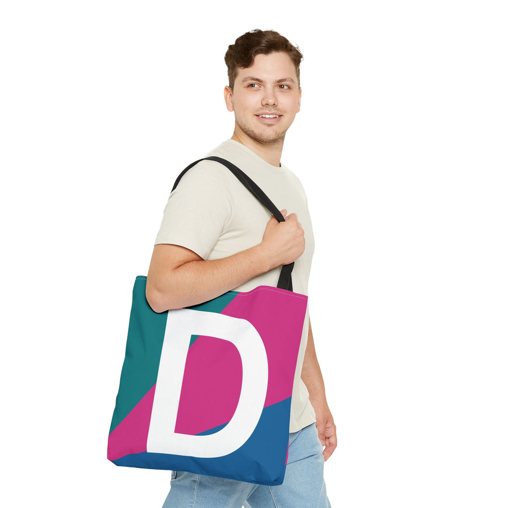 Monogram 'D' Colorblock Tote Bag — Personalized Initial D Shoulder Tote