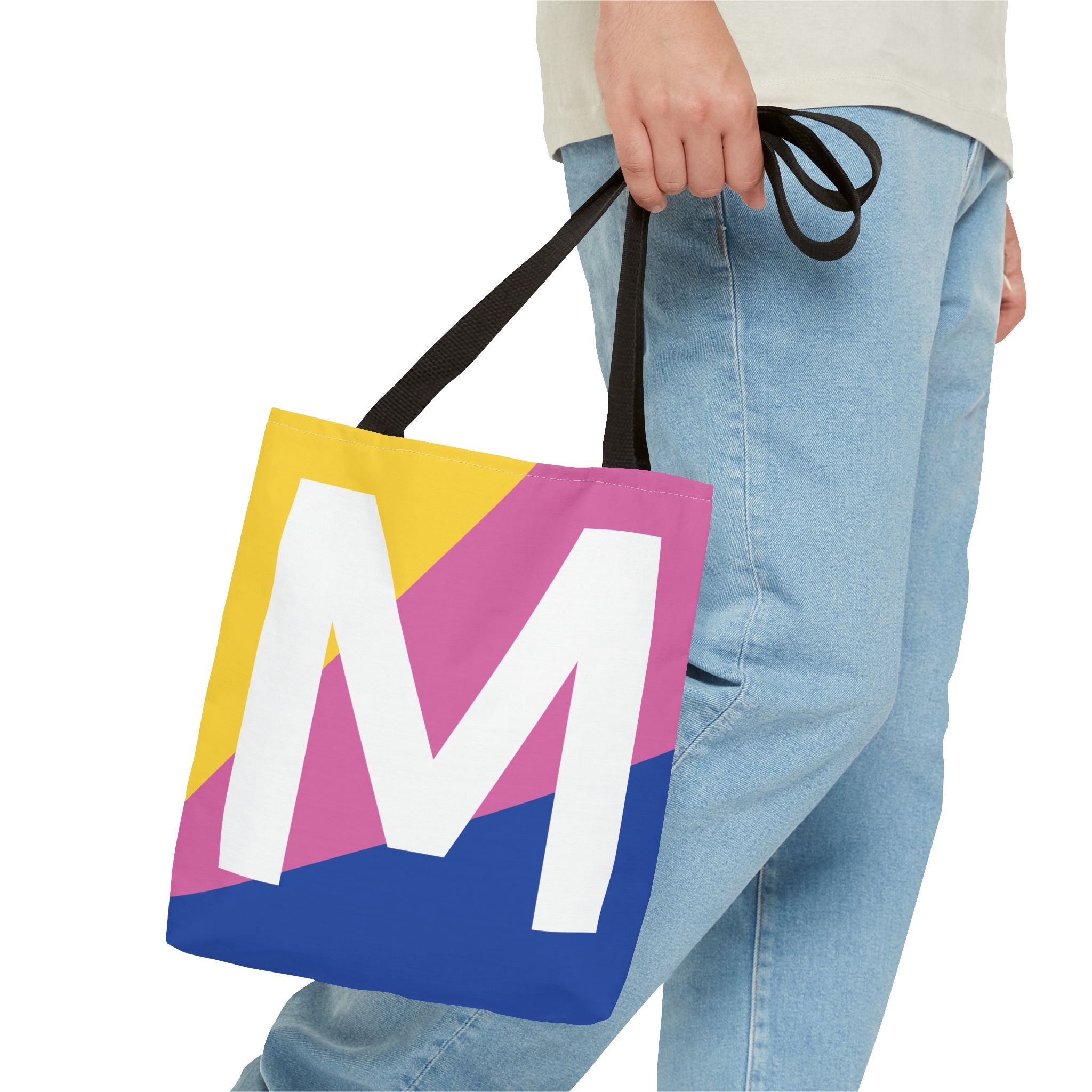 Monogram 'M' Colorblock Tote Bag — Personalized Initial M Shoulder Tote