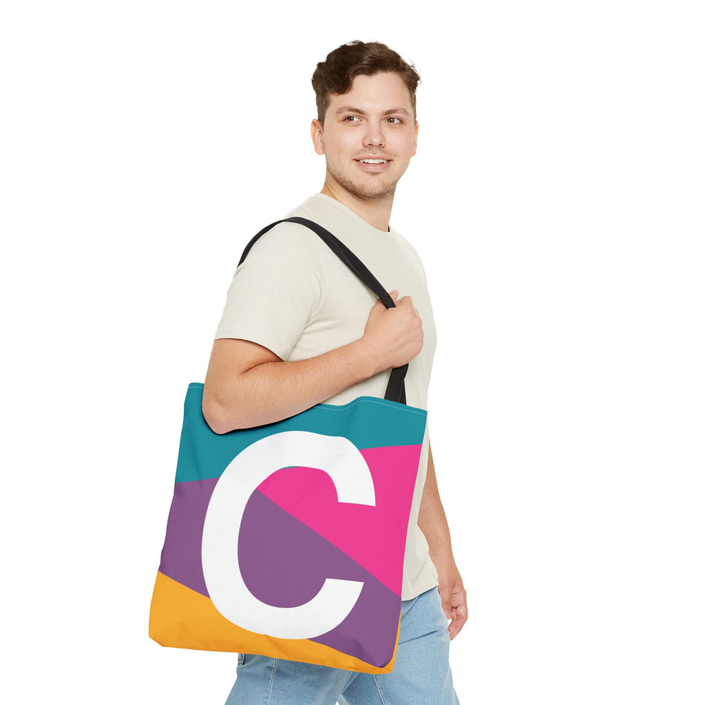 Monogram 'C' Colorblock Tote Bag — Personalized Initial C Shoulder Tote