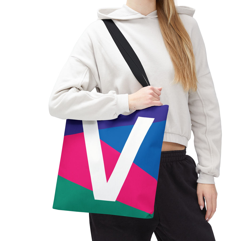 Monogram 'V' Colorblock Tote Bag — Personalized Initial V Shoulder Tote