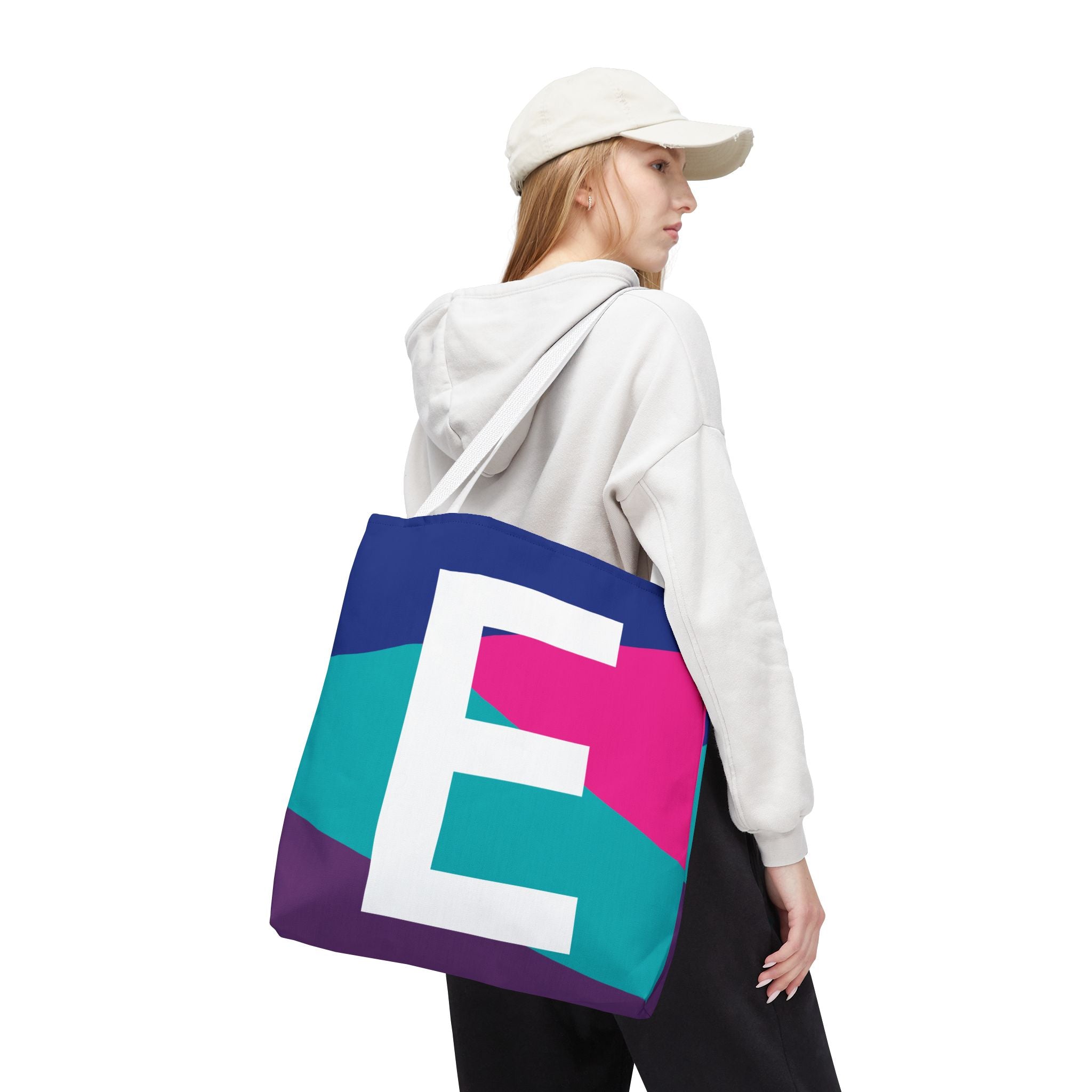 Monogram 'E' Colorblock Tote Bag — Personalized Initial E Shoulder Tote