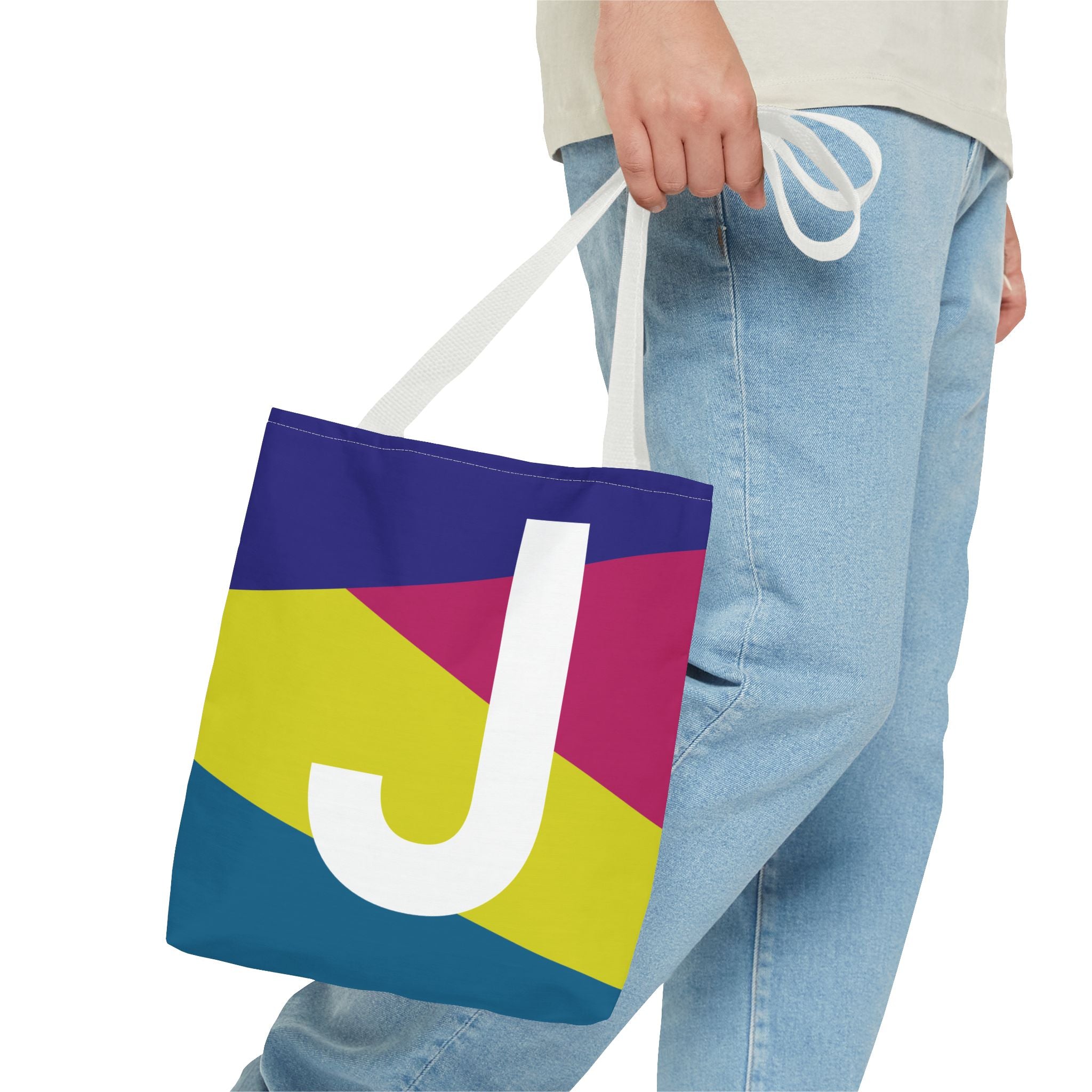 Monogram 'J' Colorblock Tote Bag — Personalized Initial J Shoulder Tote