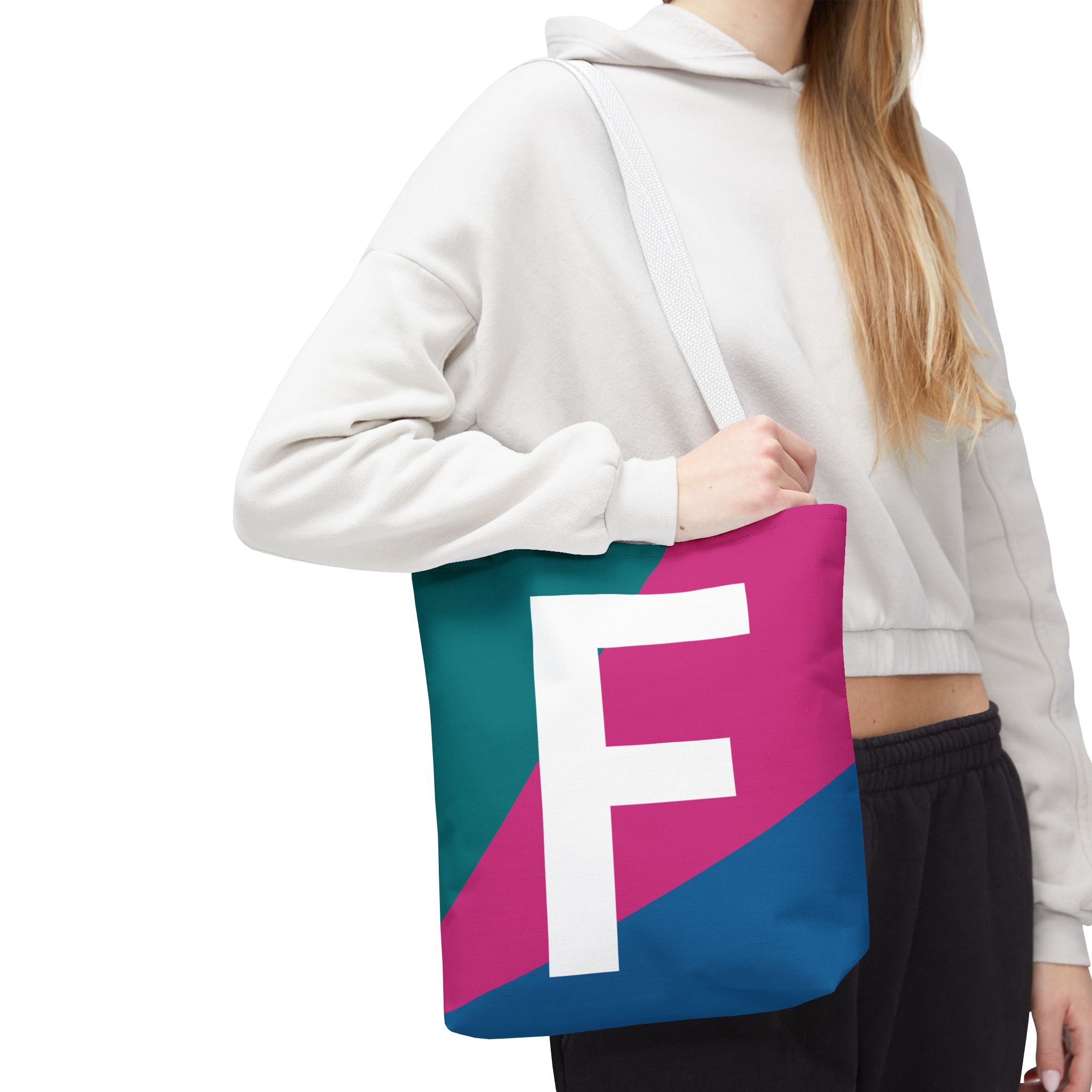 Monogram 'F' Colorblock Tote Bag — Personalized Initial F Shoulder Tote