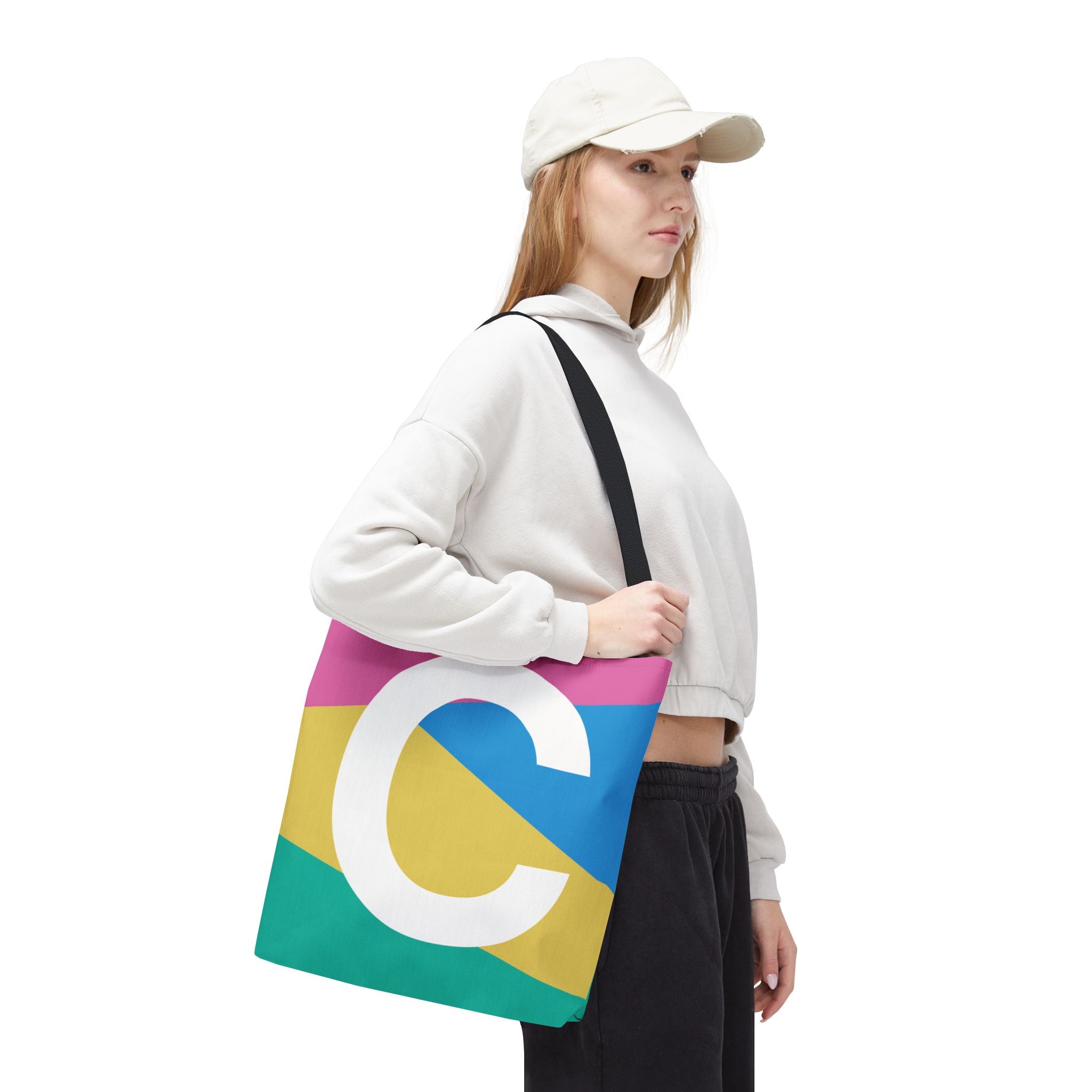 Monogram 'C' Colorblock Tote Bag — Personalized Initial C Shoulder Tote