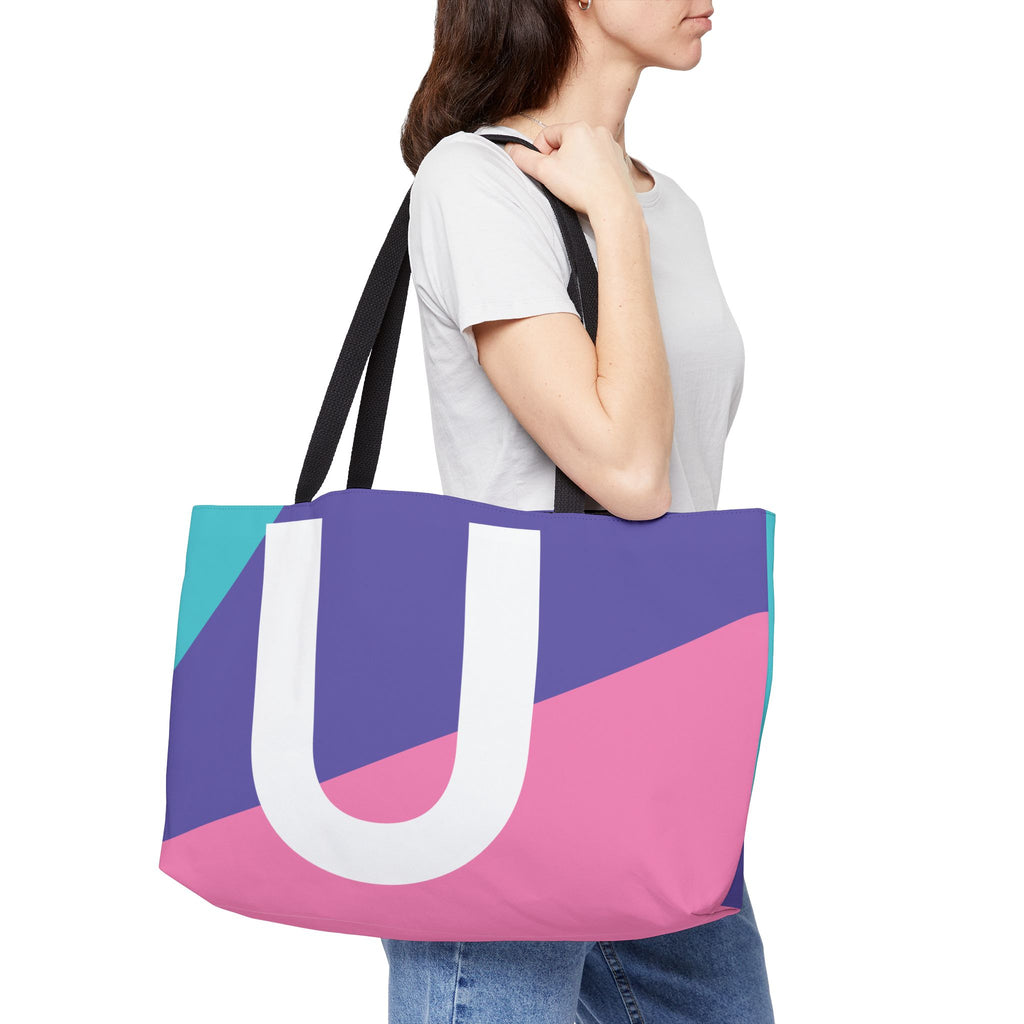 Personalized 'U' Colorblock Tote Bag — Monogram Weekender Tote