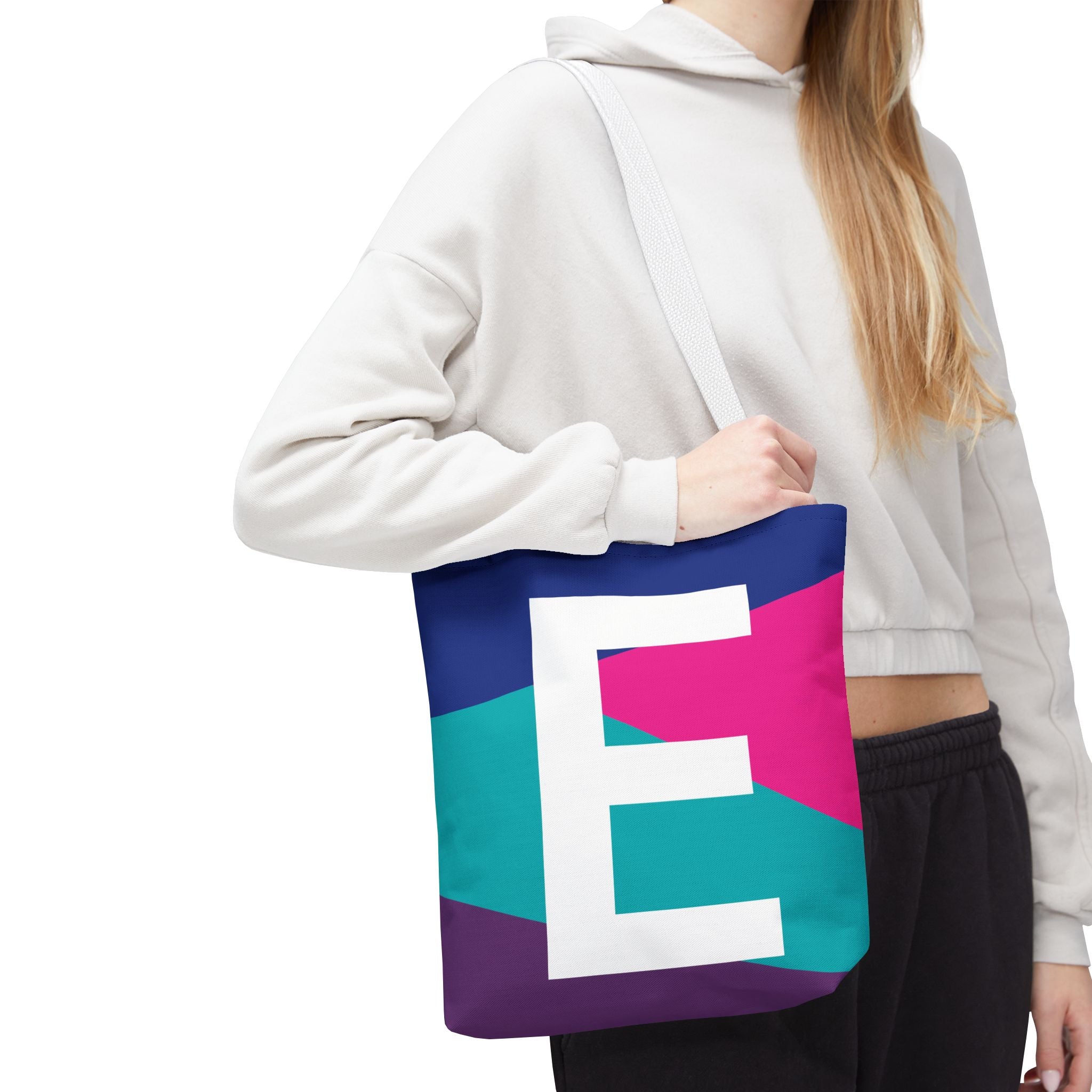 Monogram 'E' Colorblock Tote Bag — Personalized Initial E Shoulder Tote