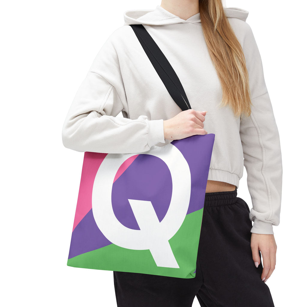 Monogram 'Q' Colorblock Tote Bag — Personalized Initial Q Shoulder Tote