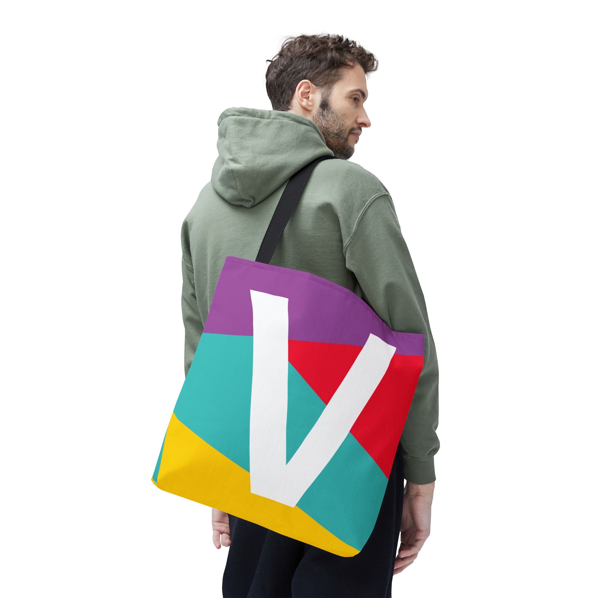 Monogram 'V' Colorblock Tote Bag — Personalized Initial V Shoulder Tote