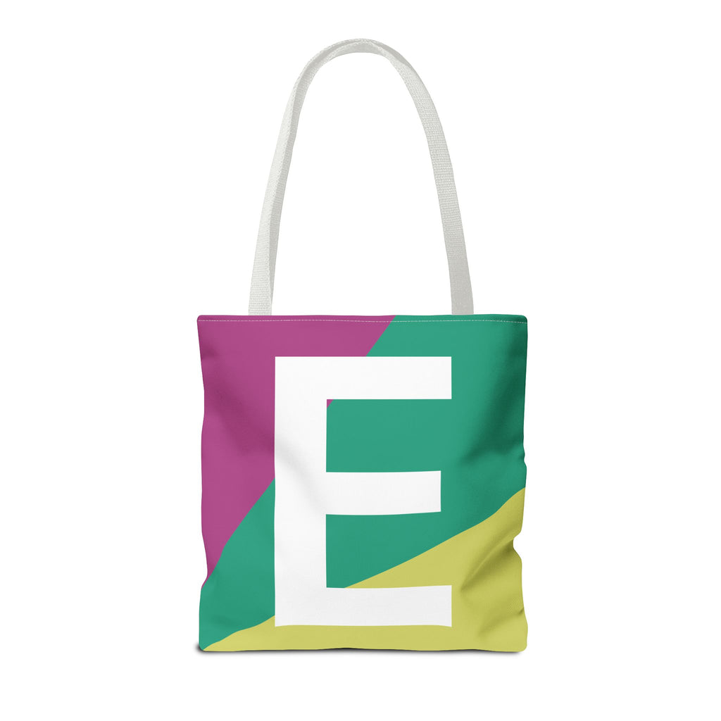 Monogram 'E' Colorblock Tote Bag — Personalized Initial E Shoulder Tote