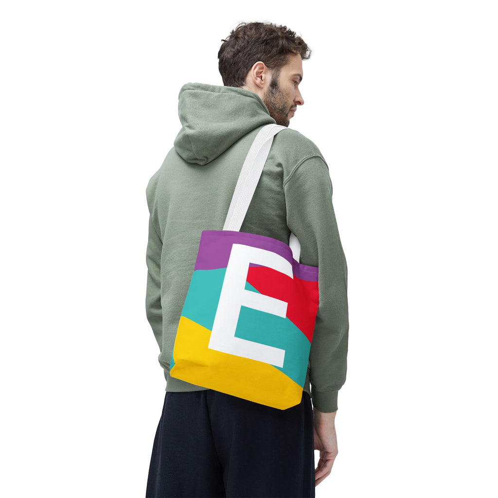 Monogram 'E' Colorblock Tote Bag — Personalized Initial E Shoulder Tote