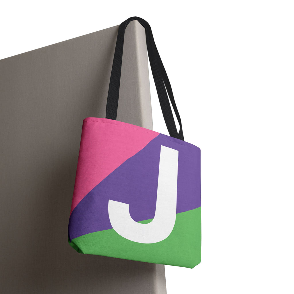 Monogram 'J' Colorblock Tote Bag — Personalized Initial J Shoulder Tote