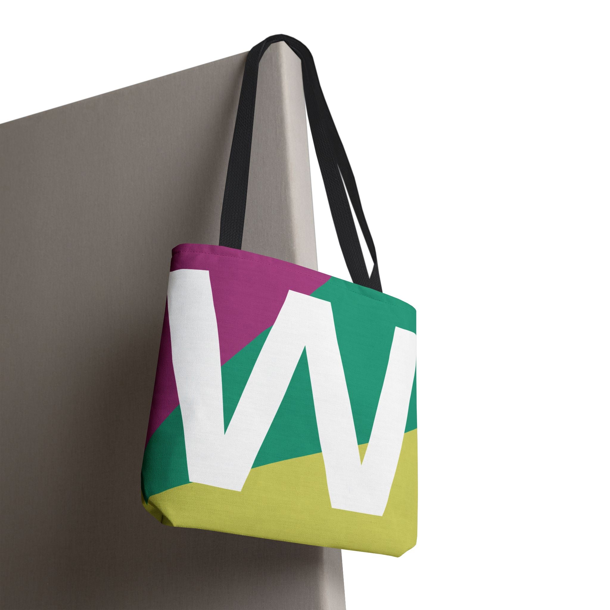 Monogram 'W' Colorblock Tote Bag — Personalized Initial W Shoulder Tote